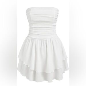 Cider White Strapless Ruffle Mini Dress